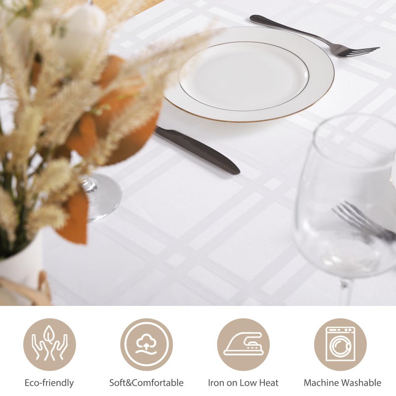 JUCFHY Soild Plaid Jacquard Christmas Table Cloth Elegance Wrinkle Resistant Contemporary Woven Decorative Tablecloths, Spillproof Soil Resistant Holiday Table Cover, 60 X 120, White - Image 5